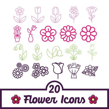 Taslak çiçek simgeleri kümesi Vektör illüstrasyonu