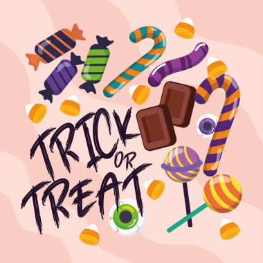 Cadılar Bayramı şekerleri poster Vektör illüstrasyonunu şaka mı şeker mi