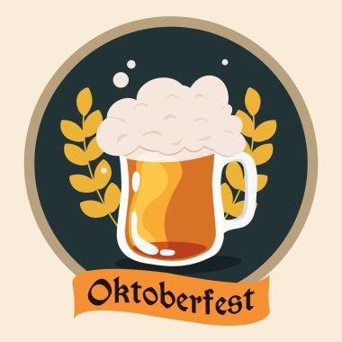 Köpük dolu bira bardağı Oktoberfest poster taşıyıcı illüstrasyonu