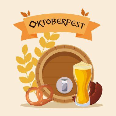 Bira fıçısı kraker ve sosis Oktoberfest poster temsilciliği