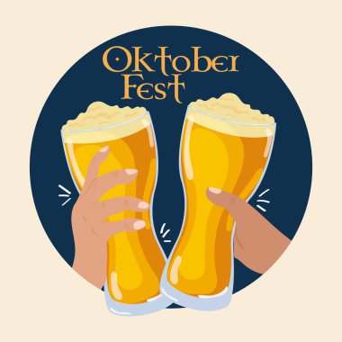 Köpüklü bira bardakları Oktoberfest poster illüstrasyonu