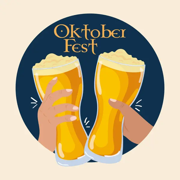 Stock vector Beer glasses with foam Oktoberfest poster Vector illustration