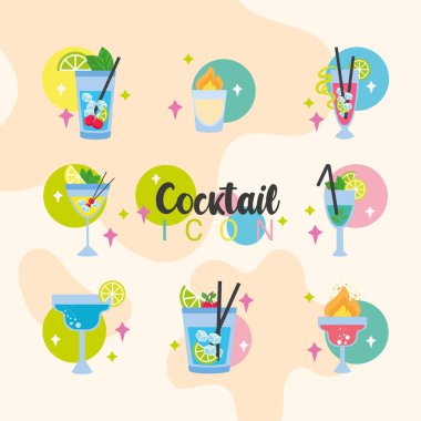 Cokctail gözlük simgesi Vektör illüstrasyonuName