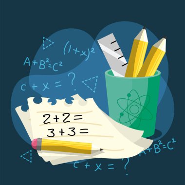 Cartoon math class concept background Vector illustration clipart