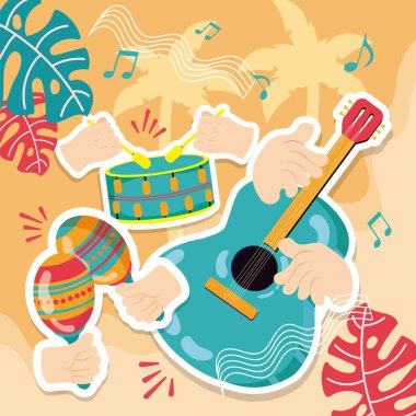 Renkli salsa müzik tarzı konsept arkaplan vektörü illüstrasyonu