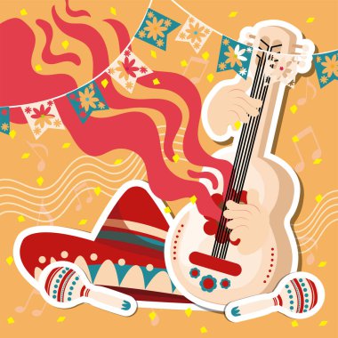 Renkli mariachi müzik konsepti arka plan vektör illüstrasyonuName