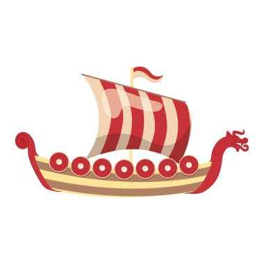 İzole edilmiş renkli viking gemi simgesi çizimi