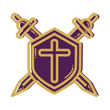 İzole edilmiş Kalkan ve Kılıç simgesi Ortaçağ Silah Vektörü illüstrasyonu