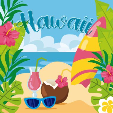 Renkli tropikal Hawaii arka plan Vektör illüstrasyonu