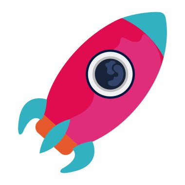 İzole edilmiş renkli roket uzay gemisi simgesi Vektör illüstrasyonu