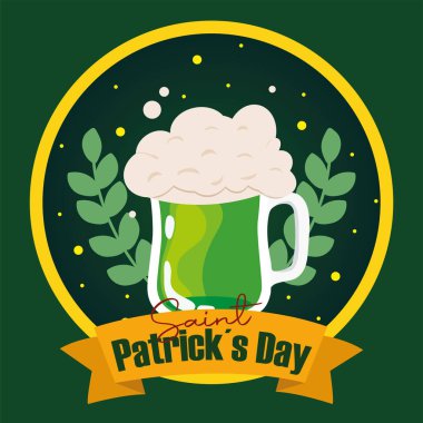 Defne çelenkli bira Mutlu Aziz Patrick Günü poster illüstrasyonu