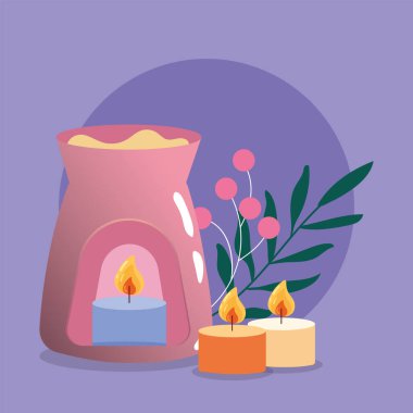Amoroterapi ve vektör illüstrasyonu için mum grubu