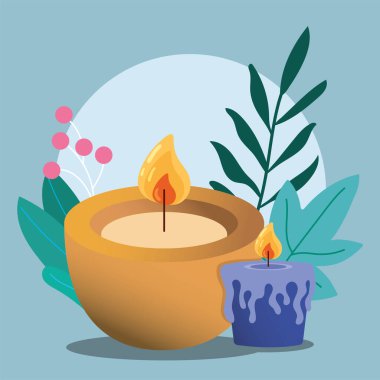 Amoroterapi ve vektör illüstrasyonu için mum grubu