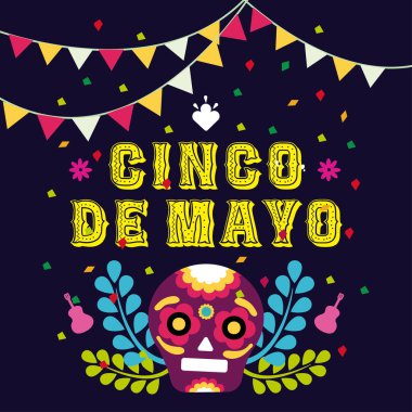 Kafatası Vektörü illüstrasyonlu Cinco de mayonez posteri