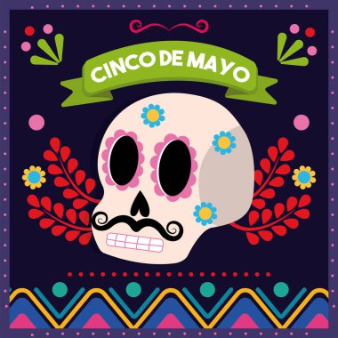Kafatası Vektörü illüstrasyonlu Cinco de mayonez posteri