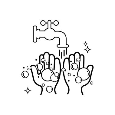 İzole edilmiş bir çift mutfak eldiveni ve su musluğu ikonu vektör çizimi.