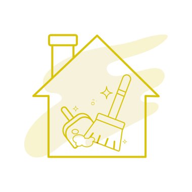 Ev simgesi Vektör illüstrasyonunda izole süpürge ve faraş