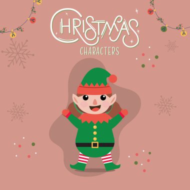 Elf çizgi filmi kawaii Noel karakterleri Vektör illüstrasyonu