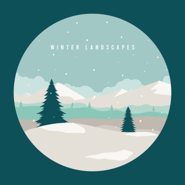 Renkli düz kış mevsimsel manzara vektörü illüstrasyonu