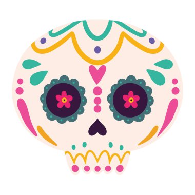 İzole edilmiş dia de los muertos kafatası çizimi Vektör illüstrasyonu