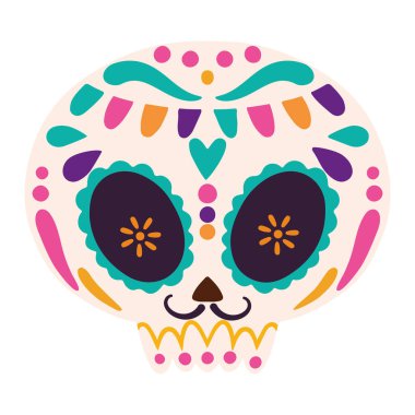 İzole edilmiş dia de los muertos kafatası çizimi Vektör illüstrasyonu