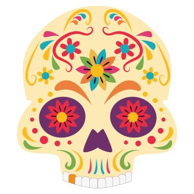 İzole edilmiş dia de los muertos kafatası çizimi Vektör illüstrasyonu