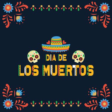 Renkli dia de los muertos şablonu dekorasyon ve kafatasları Vektör çizimi
