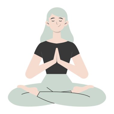 Yoga Vektörü illüstrasyonu yapan münzevi tatlı kız karakteri
