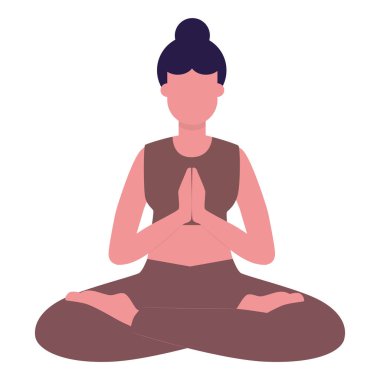 Yoga Vektörü illüstrasyonu yapan münzevi tatlı kız karakteri