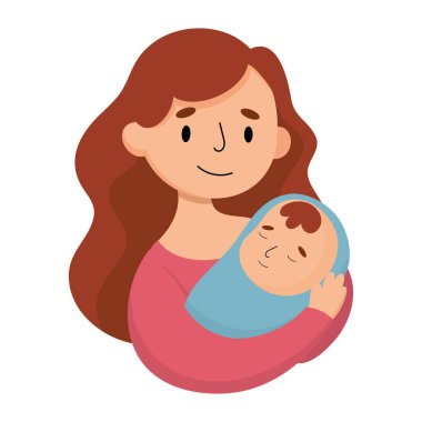 Yeni doğan çocuk vektör illüstrasyonuyla izole edilmiş sevimli anne karakteri.