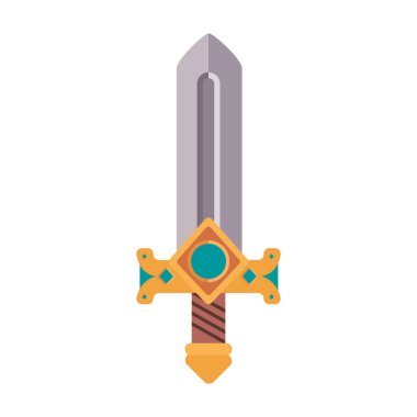 İzole edilmiş renkli video oyunu Kılıç Ortaçağ silah ikonu Vektör illüstrasyonu