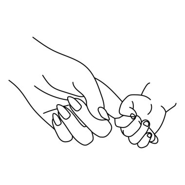 Bebek eli tutan bir elin taslağı. Vektör çizimi.