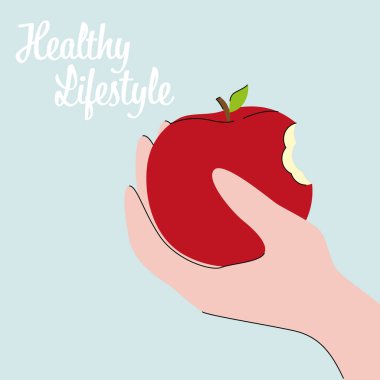 Elle tutulur bir elma Sağlıklı yaşam tarzı Vektör çizimi