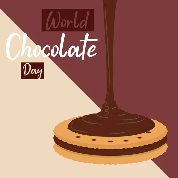 Biscotto Con Cioccolato Fuso Giornata Mondiale Del Cioccolato Poster Illustrazione — Vettoriale Stock
