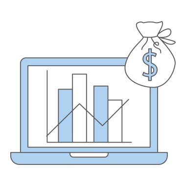 Dizüstü bilgisayar simgesi Vektör illüstrasyonunda iş veri grafiği
