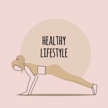 Egzersiz yapan tatlı kız Sağlıklı yaşam tarzı Vektör çizimi