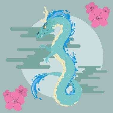 Renkli Çin ejderhası çizgi film karakteri Vektör illüstrasyonu