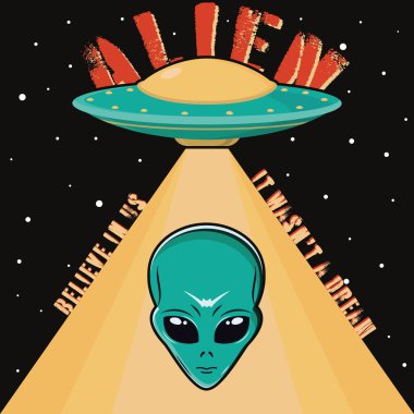 Bilimkurgu UFO uzaylı etiket çizimi
