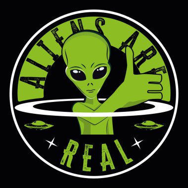 Bilimkurgu UFO uzaylı etiket çizimi