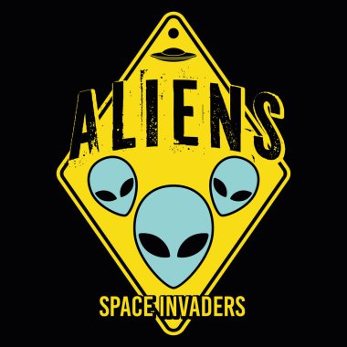 Bilimkurgu UFO uzaylı etiket çizimi