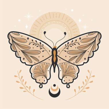 Esrarengiz Kelebek Mistik dövme Vektör illüstrasyonu
