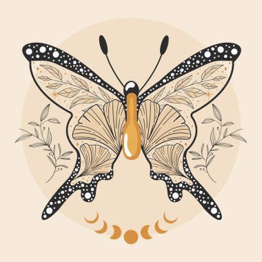 Esrarengiz Kelebek Mistik dövme Vektör illüstrasyonu