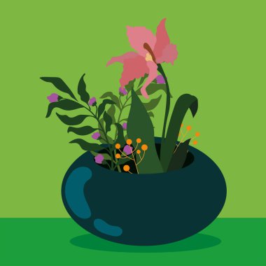 Çiçek saksısı Vektör çiziminde çiçek buketi