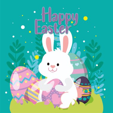 Mutlu Paskalya arabaları Tavşancık ve Paskalya yumurtaları Vektör çizimleri