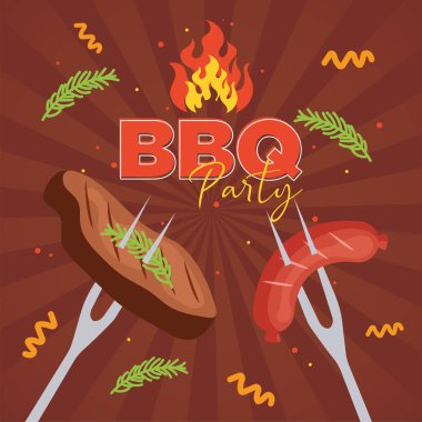 bir parça et ve sosis BBQ poster vektörü çizimi