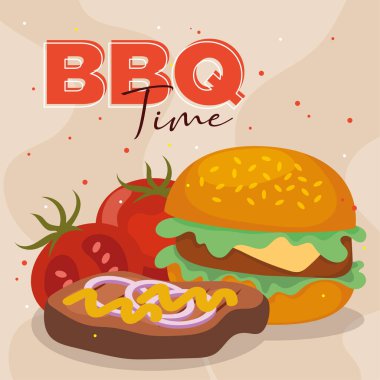 Hamburger ve sebze BBQ poster illüstrasyonu