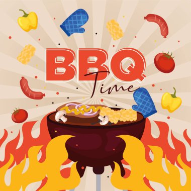 BBQ ızgara poster Vektörü illüstrasyonu