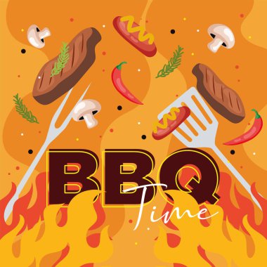 bir parça et ve sosis BBQ poster vektörü çizimi