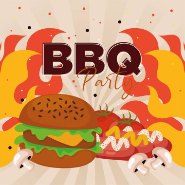Hamburger ve sebze BBQ poster illüstrasyonu