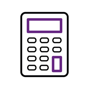 Mor ekran ve minimalist tasarım Vektör illüstrasyonunda siyah düğmeli hesap makinesi simgesi